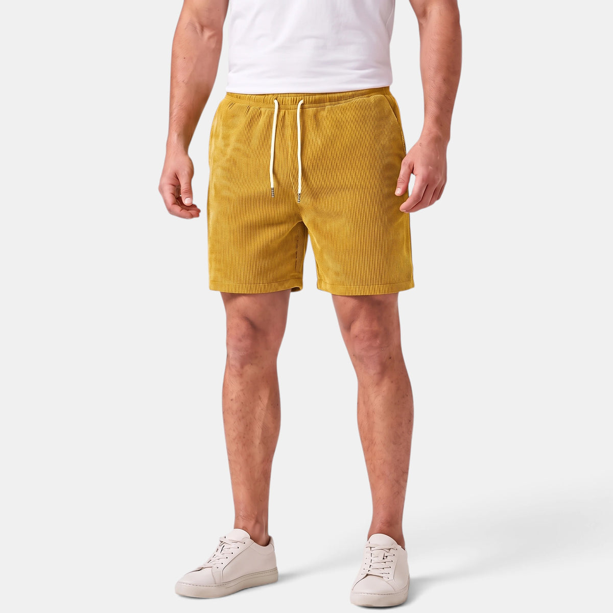 Men's Drawstring Summer Shorts with Elastic Waist and Side Pockets