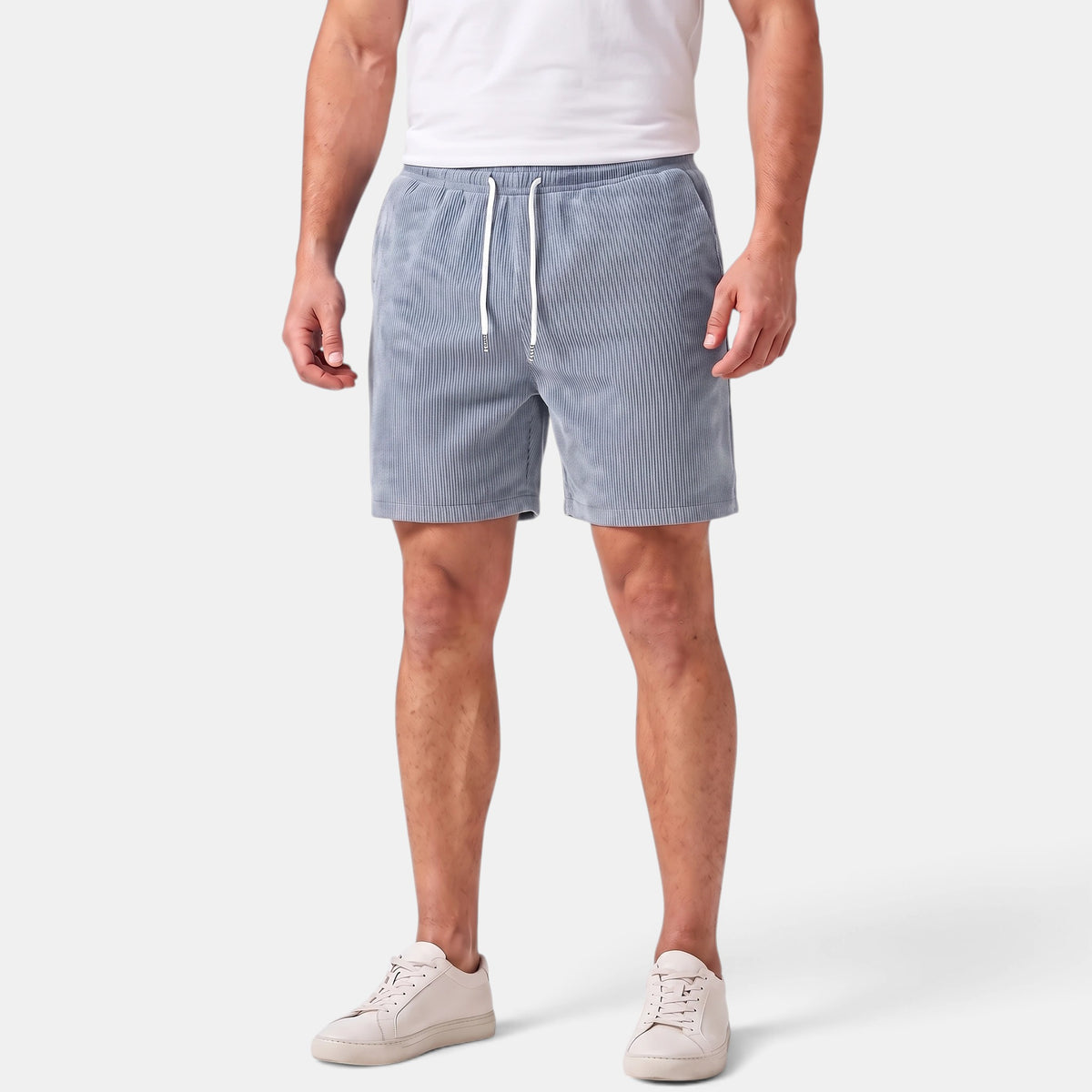Men's Drawstring Summer Shorts with Elastic Waist and Side Pockets