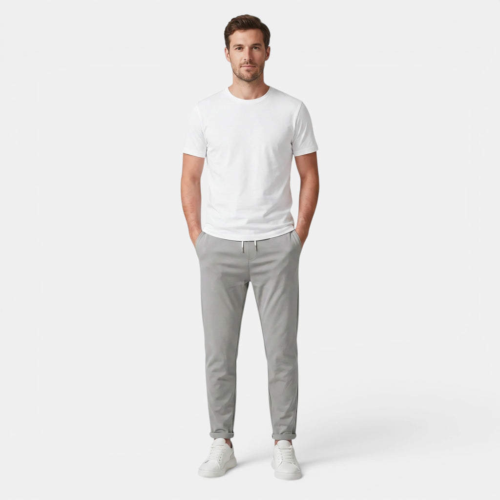 Pantalon à cordon pour homme avec taille élastique et jambe fuselée