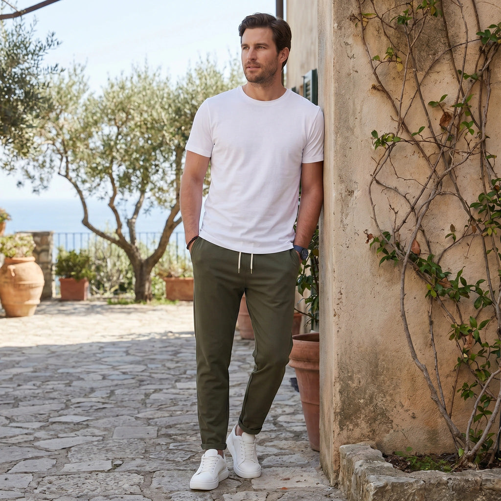 Pantalon à cordon pour homme avec taille élastique et jambe fuselée