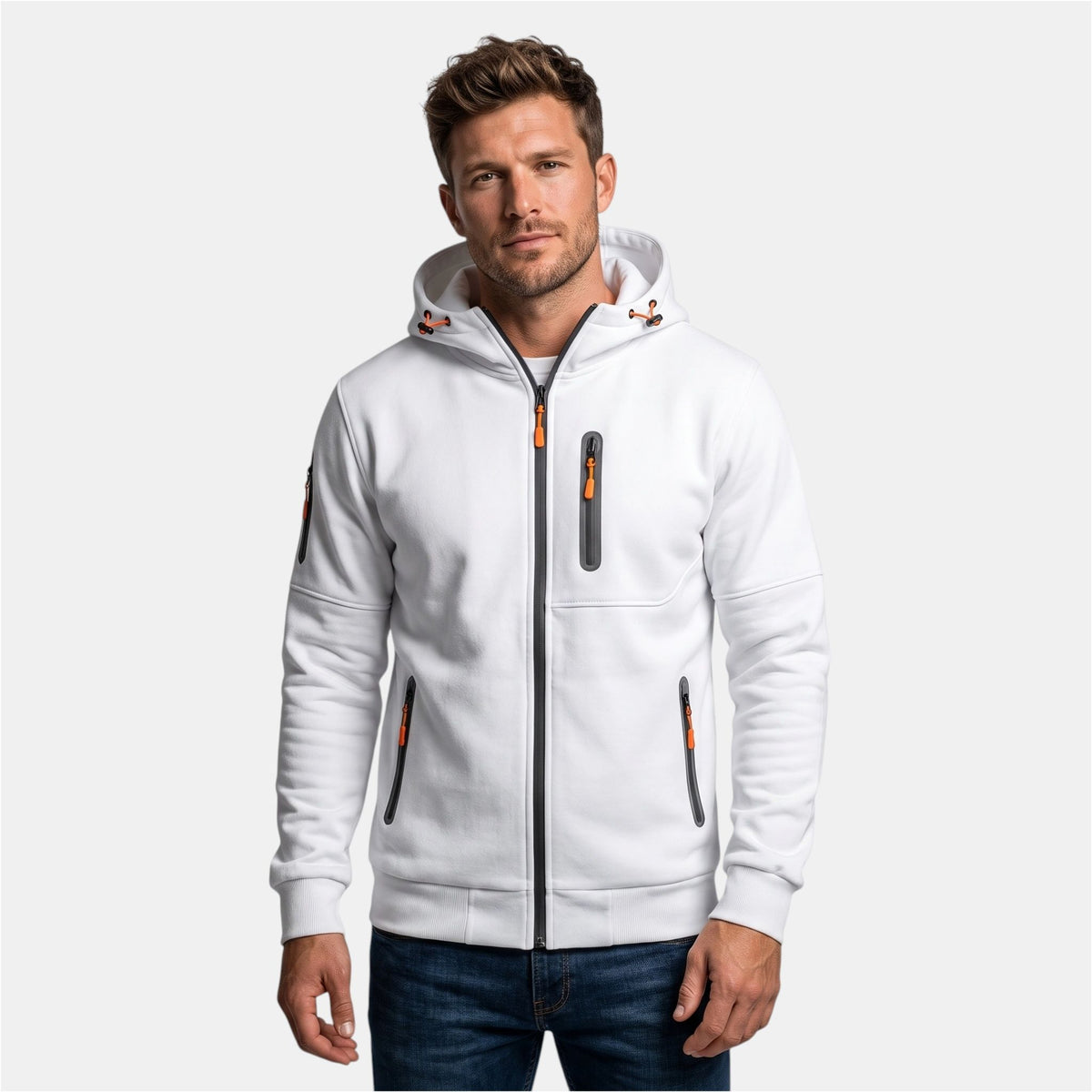 Sweat à capuche zippé pour homme avec poches zippées et capuche ajustable