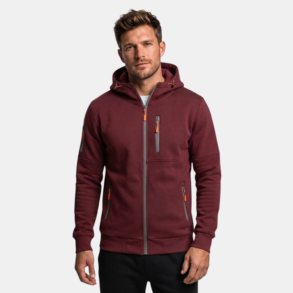 Sweat à capuche zippé pour homme avec poches zippées et capuche ajustable