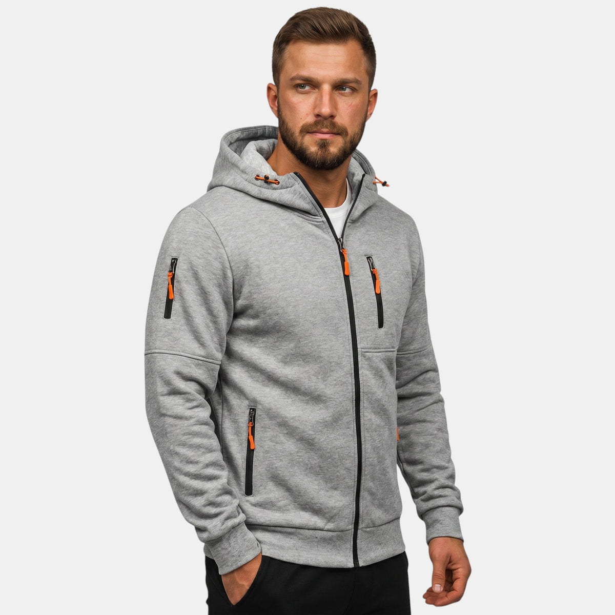 Sweat à capuche zippé pour homme avec poches zippées et capuche ajustable