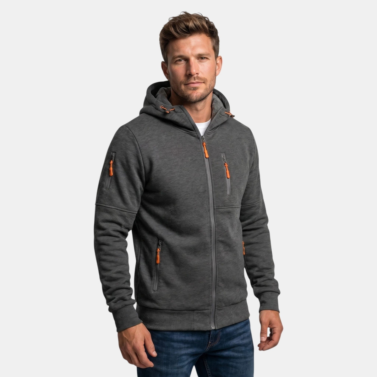 Sweat à capuche zippé pour homme avec poches zippées et capuche ajustable