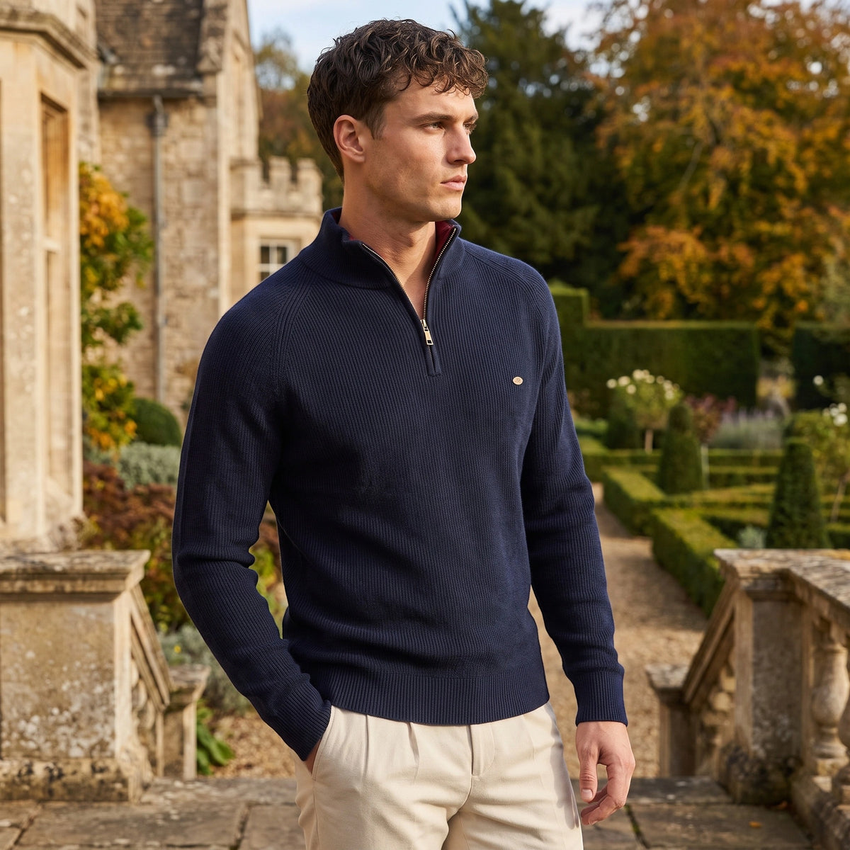 Pull pour homme à demi-zip avec col montant