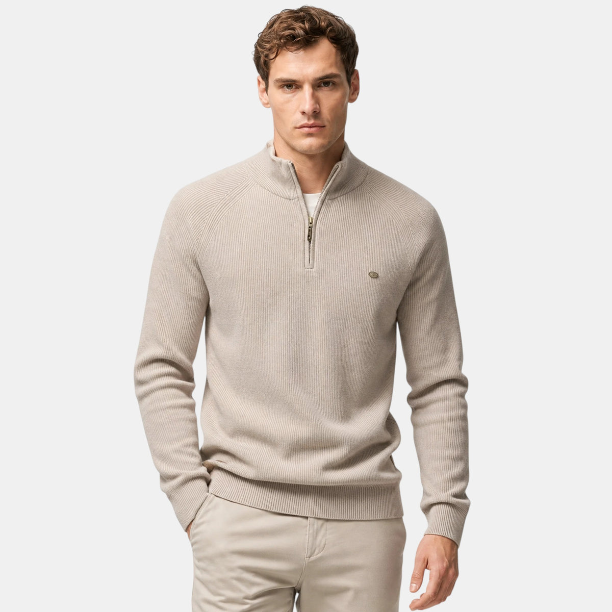 Pull pour homme à demi-zip avec col montant