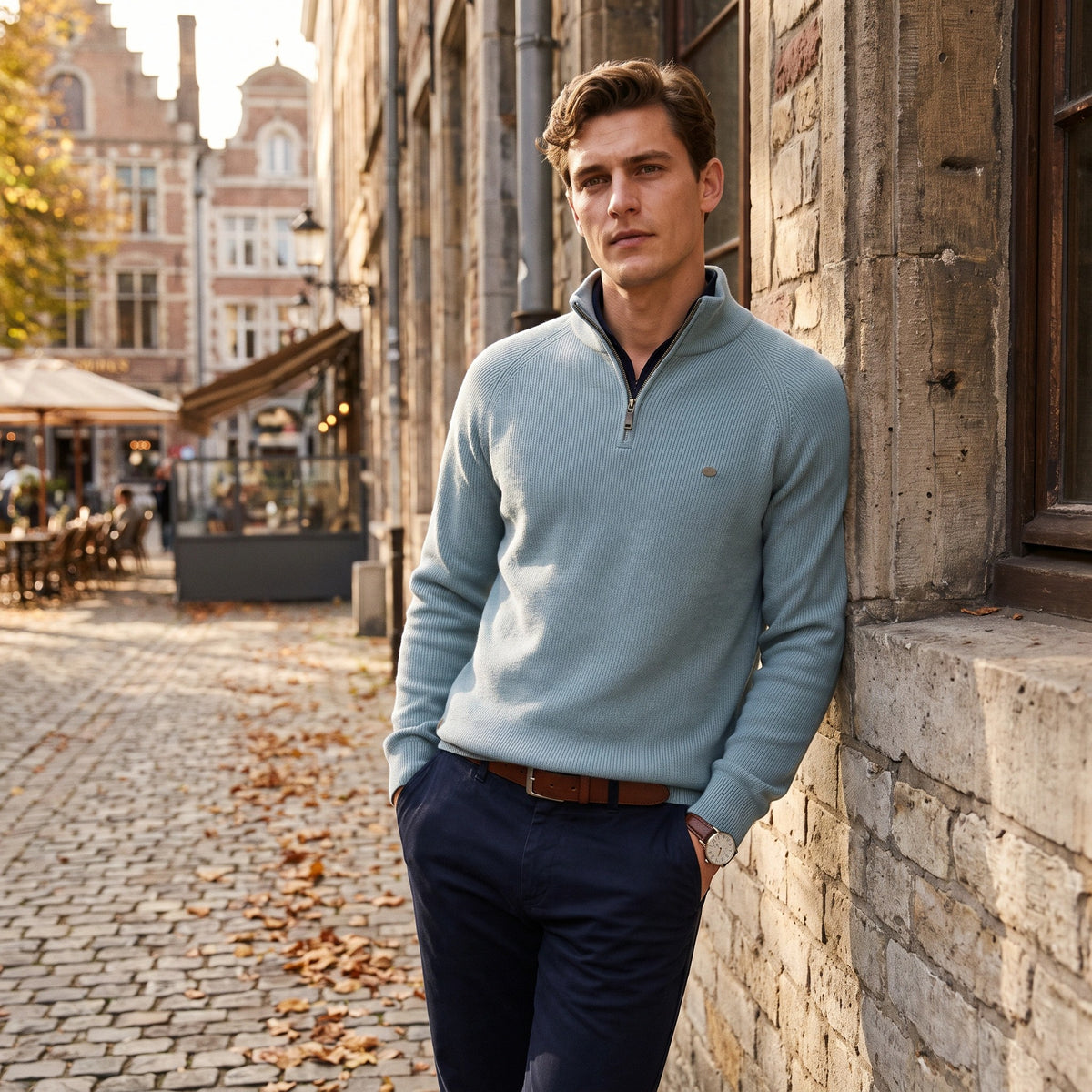 Pull pour homme à demi-zip avec col montant