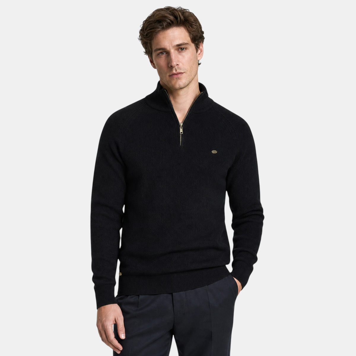 Pull pour homme à demi-zip avec col montant