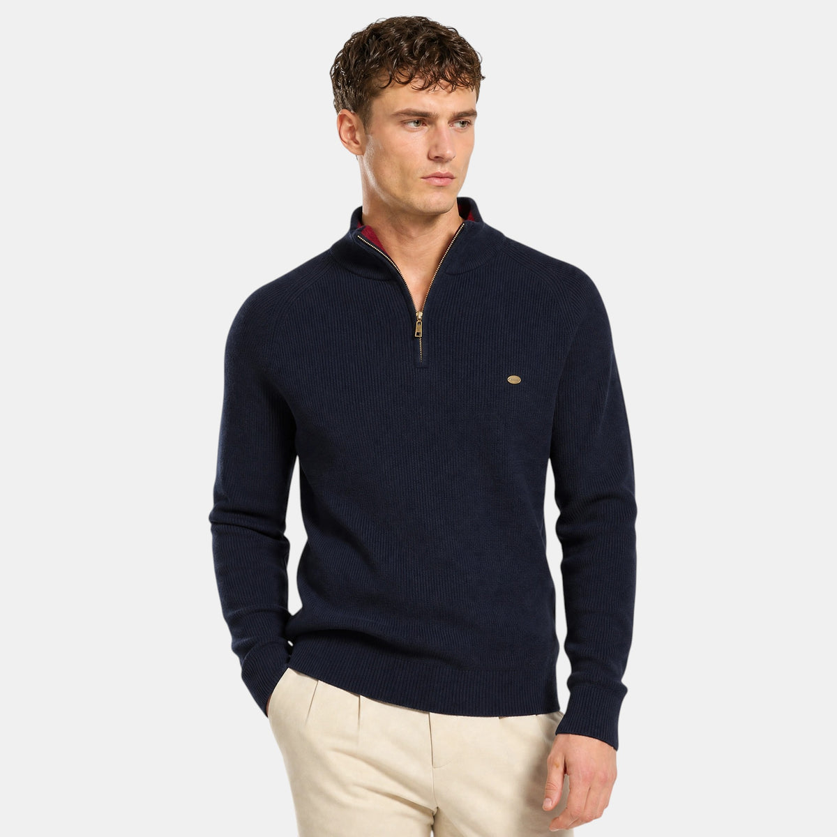 Pull pour homme à demi-zip avec col montant