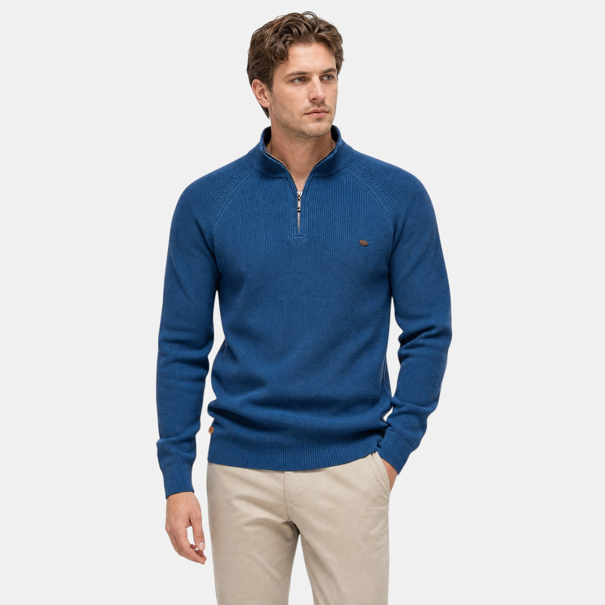 Pull pour homme à demi-zip avec col montant