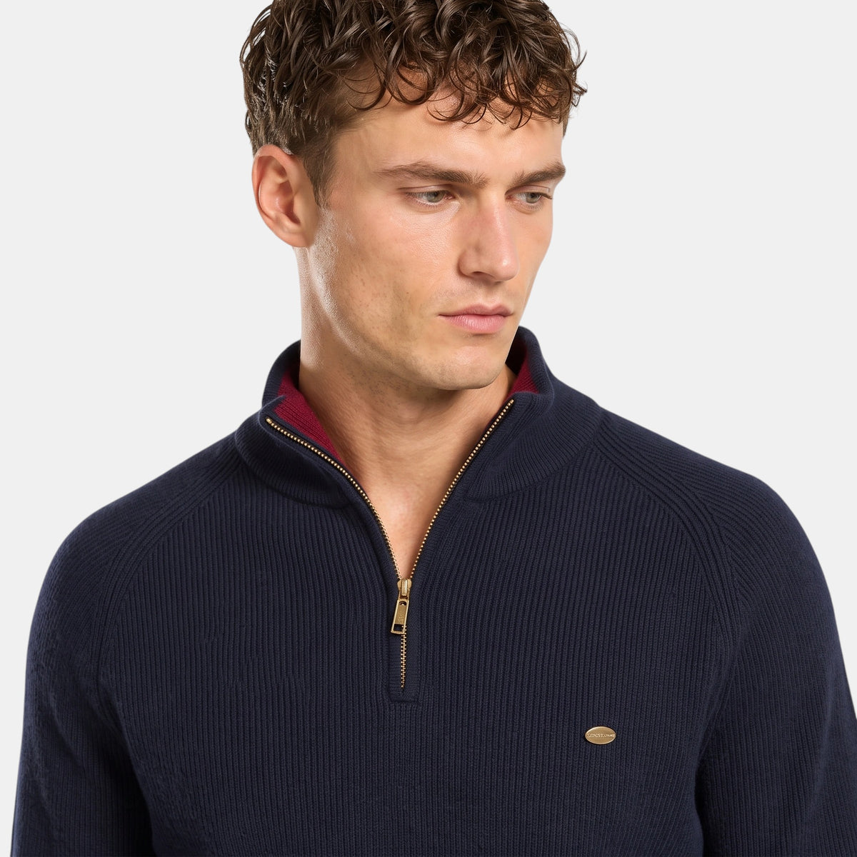 Pull pour homme à demi-zip avec col montant