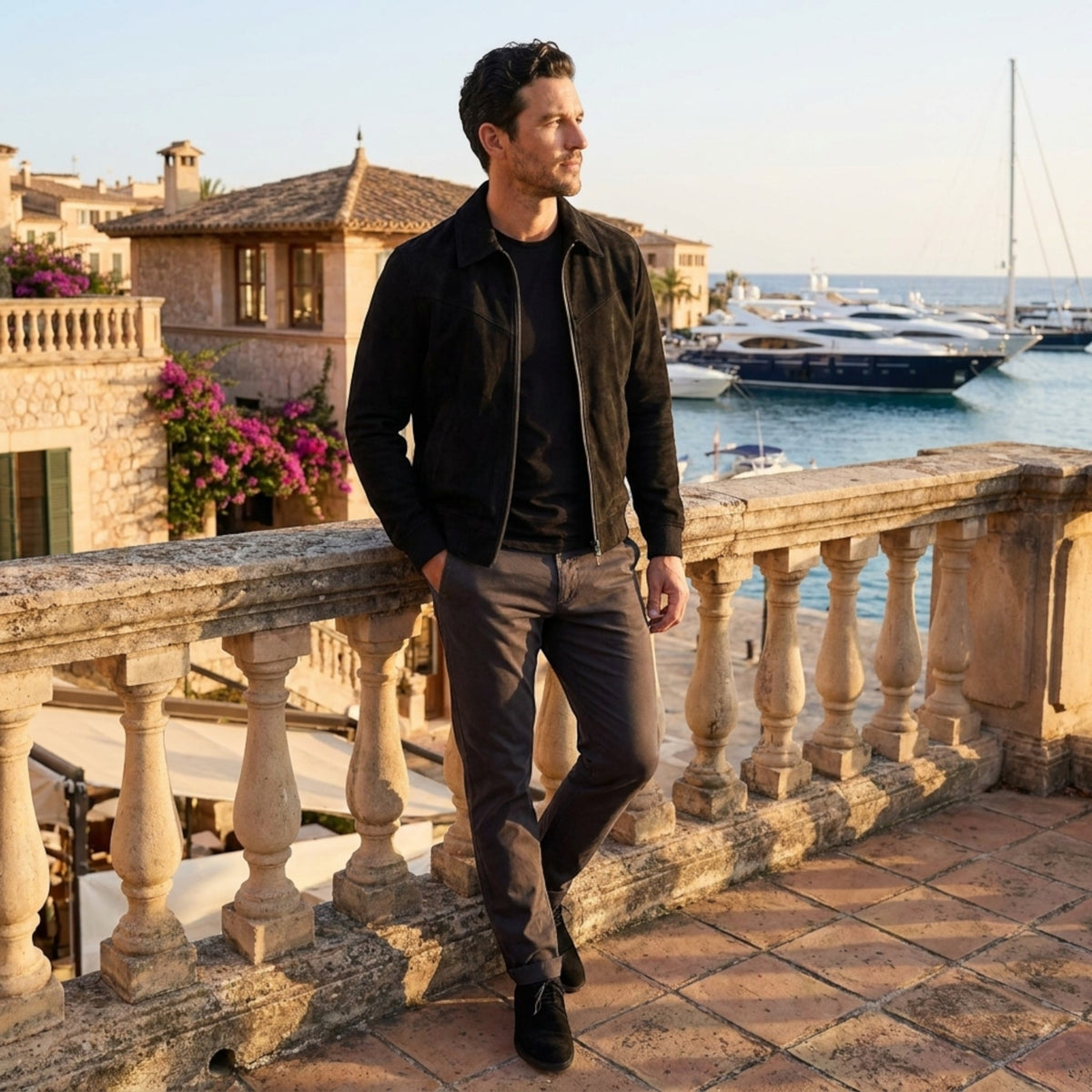 Veste Harrington pour homme avec fermeture zippée sur le devant et ourlet côtelé