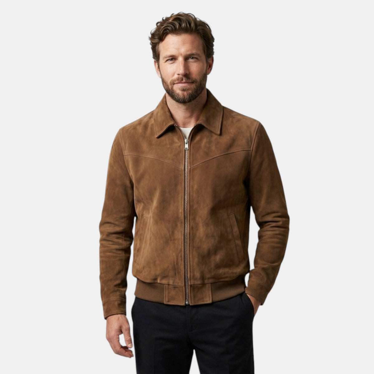 Veste Harrington pour homme avec fermeture zippée sur le devant et ourlet côtelé