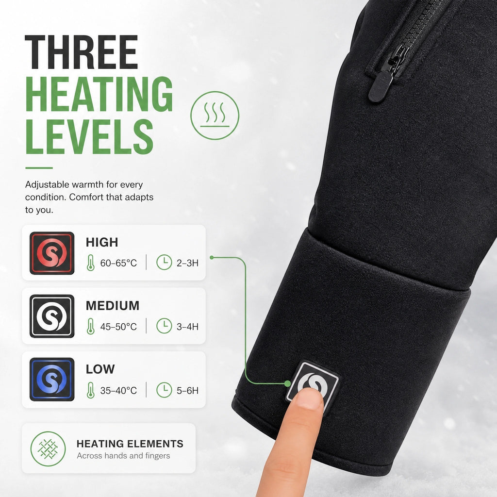 Men's Heated Winter Gloves with Zip Cuff Design