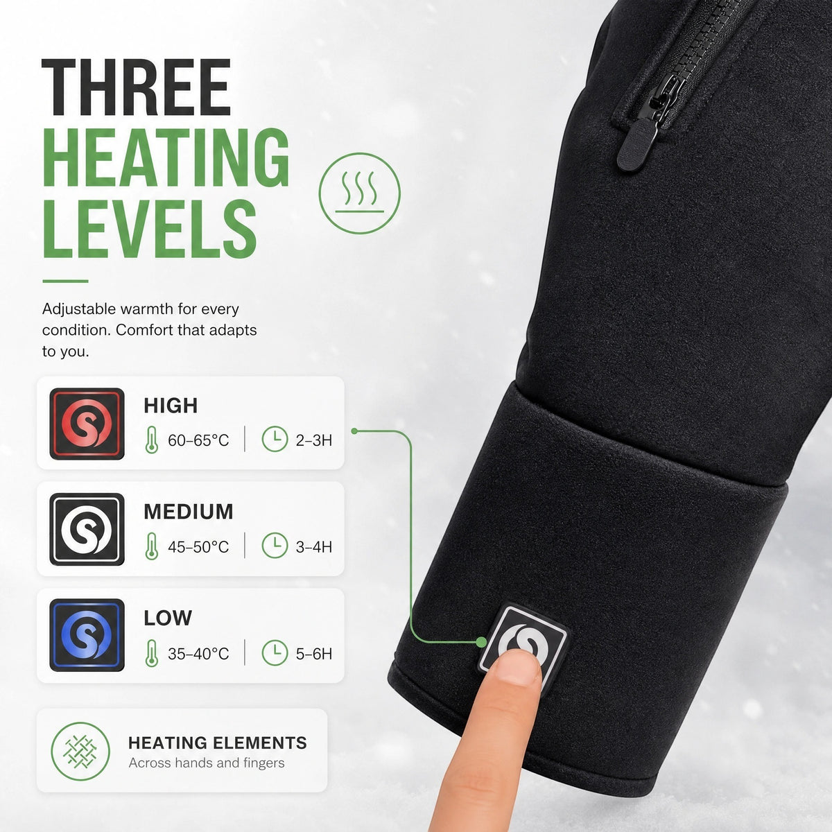 Men's Heated Winter Gloves with Zip Cuff Design