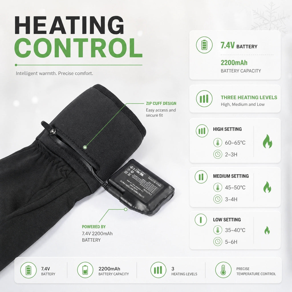 Men's Heated Winter Gloves with Zip Cuff Design