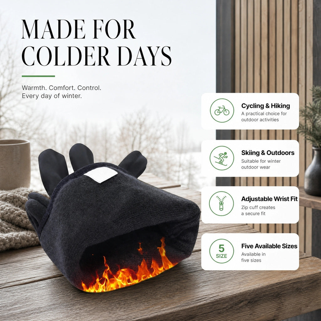 Men's Heated Winter Gloves with Zip Cuff Design