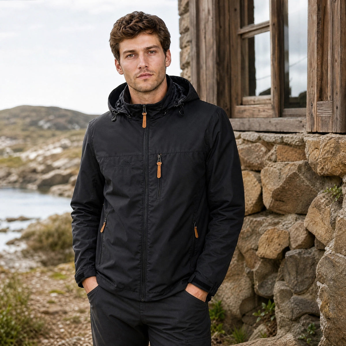 Veste à capuche pour homme avec fermeture éclair intégrale et poches poitrine