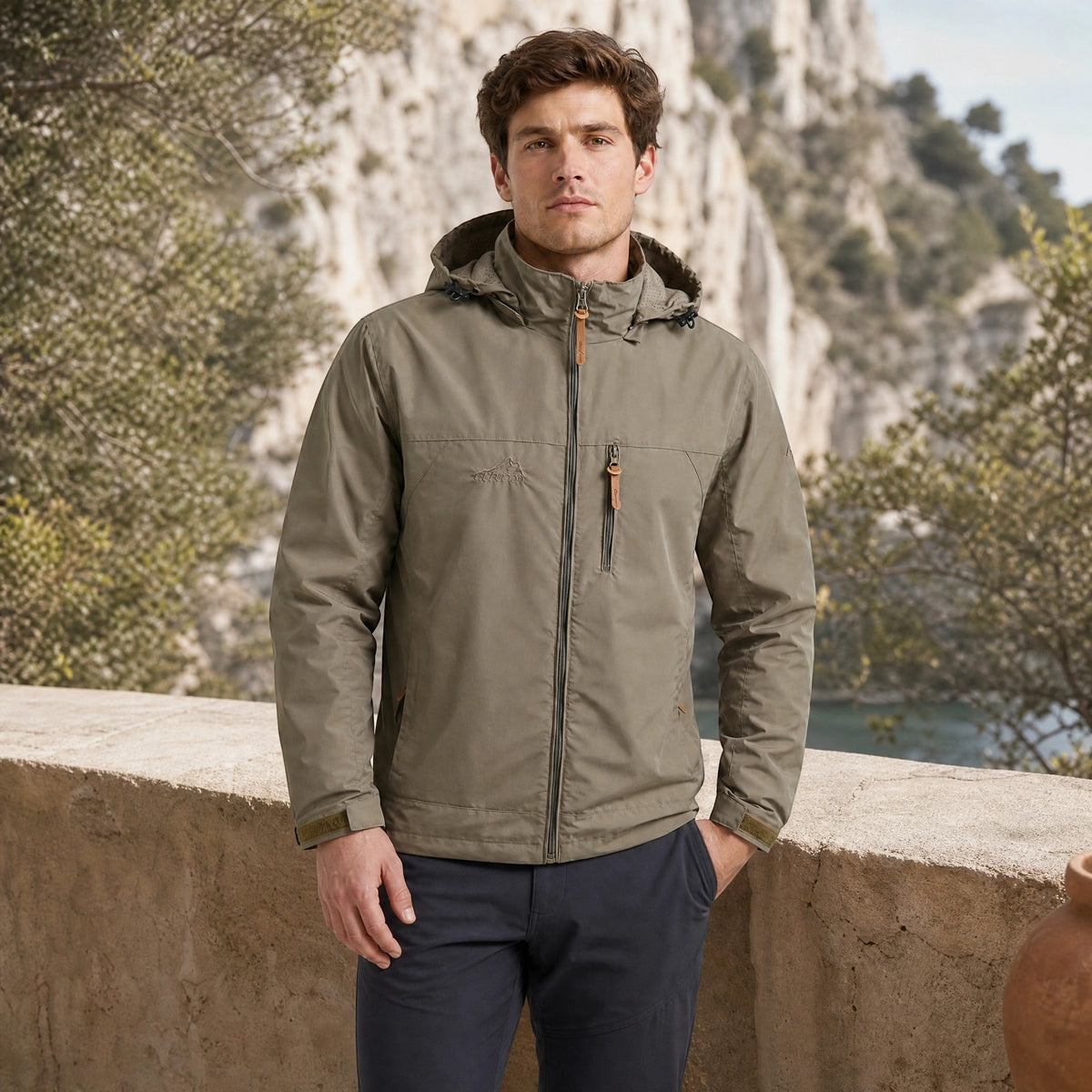 Veste à capuche pour homme avec fermeture éclair intégrale et poches poitrine