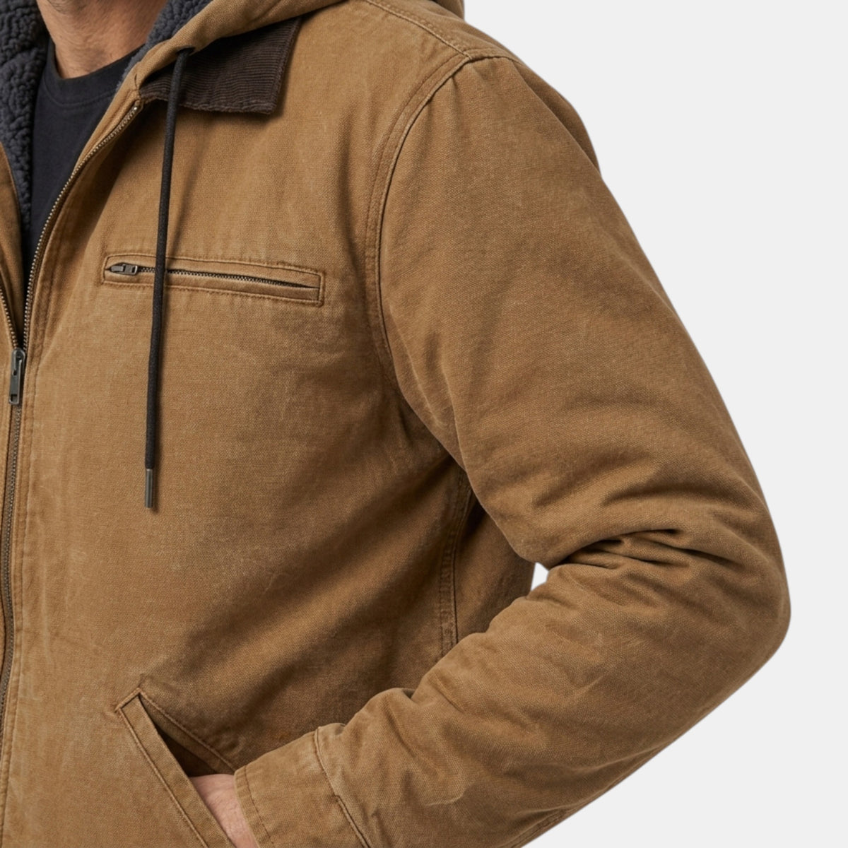 Veste à capuche pour homme avec fermeture éclair sur le devant et poche poitrine