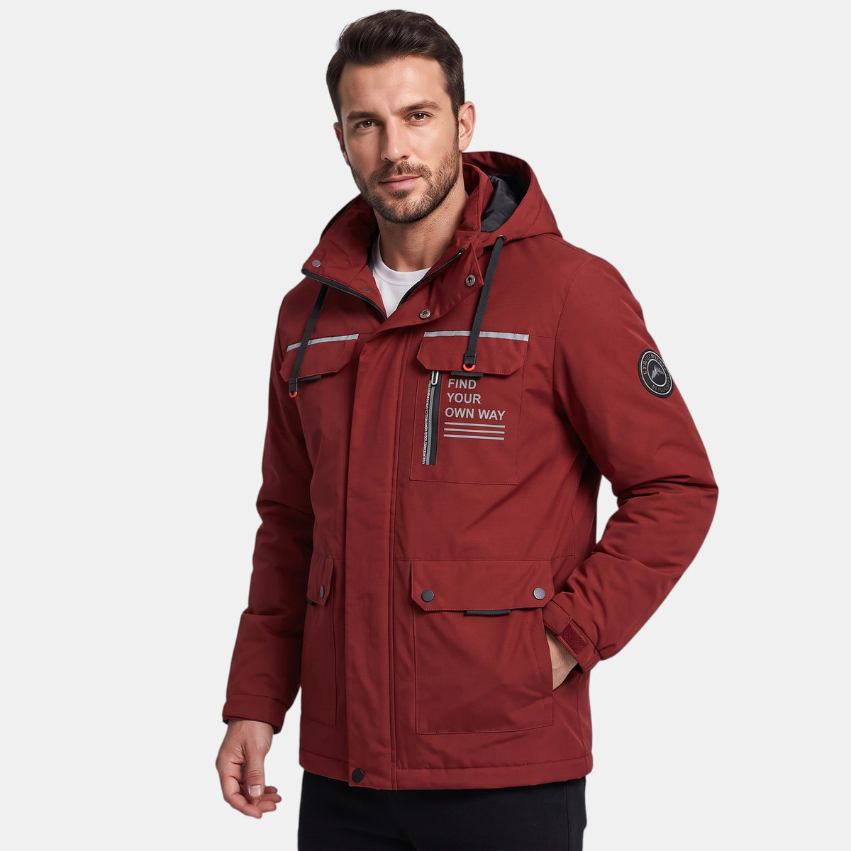 Veste à capuche pour homme avec fermeture éclair sur le devant et plusieurs poches