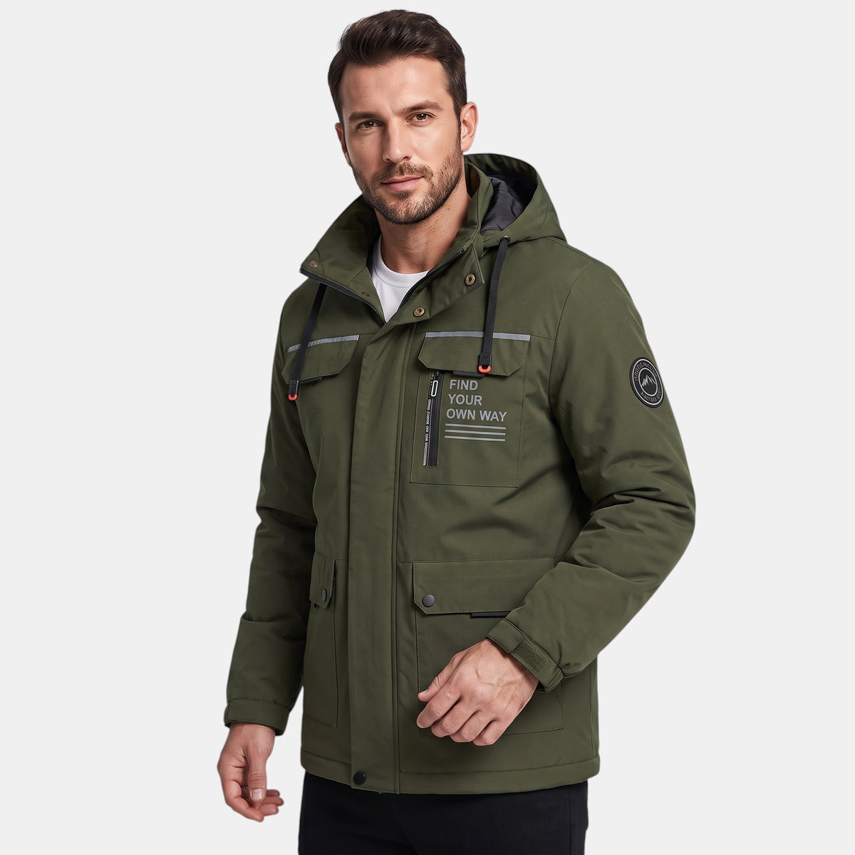 Veste à capuche pour homme avec fermeture éclair sur le devant et plusieurs poches