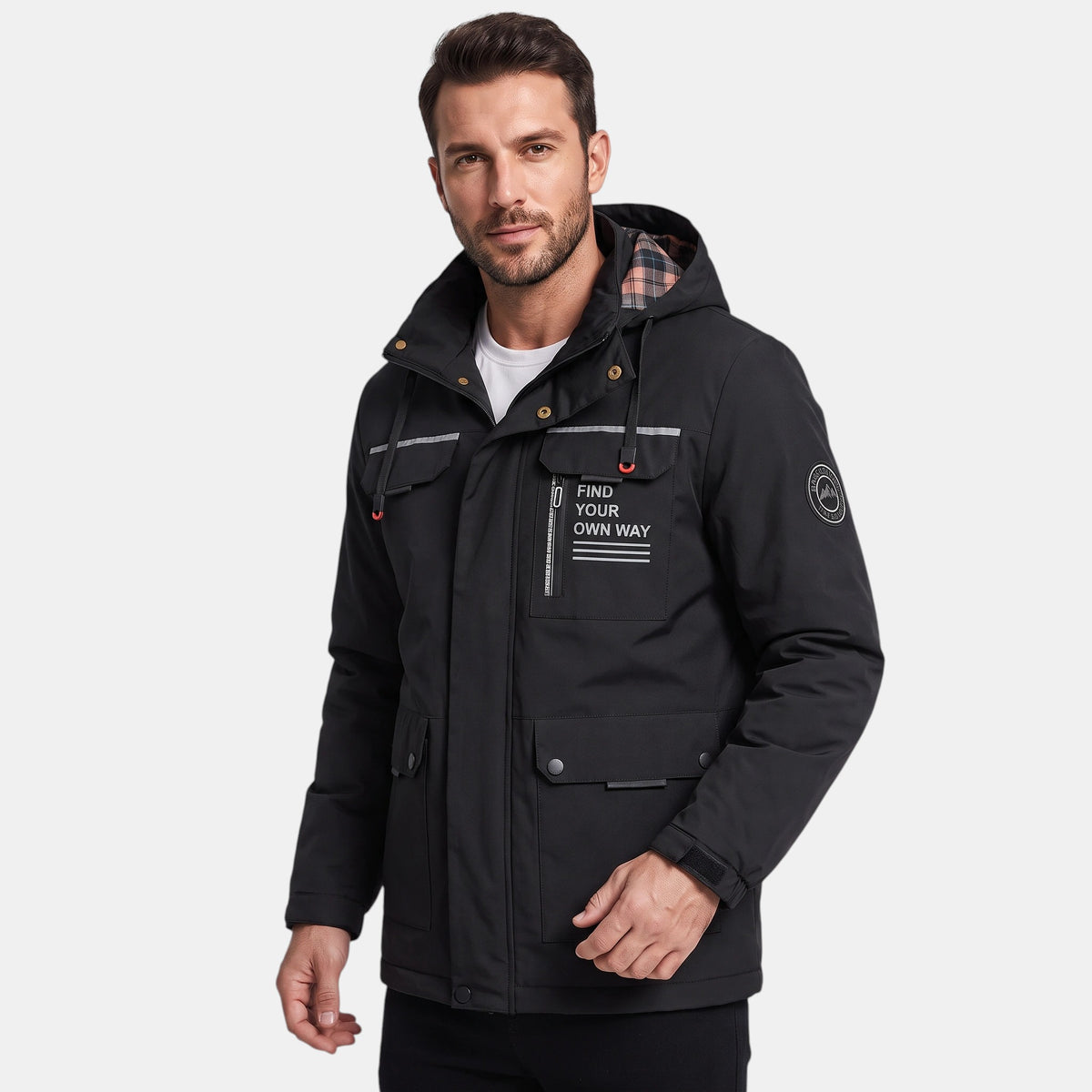 Veste à capuche pour homme avec fermeture éclair sur le devant et plusieurs poches
