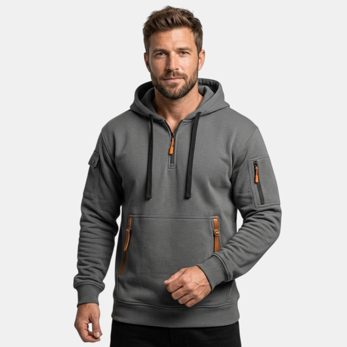 Sweat à capuche pour homme avec capuche réglable et poches zippées