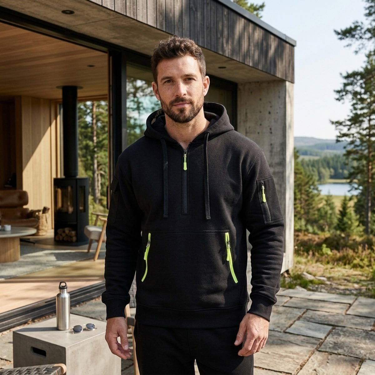 Sweat à capuche pour homme avec capuche réglable et poches zippées