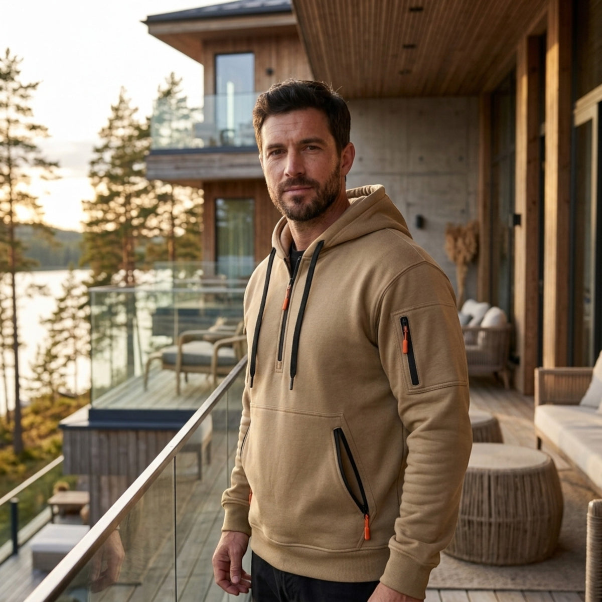 Sweat à capuche pour homme avec capuche réglable et poches zippées