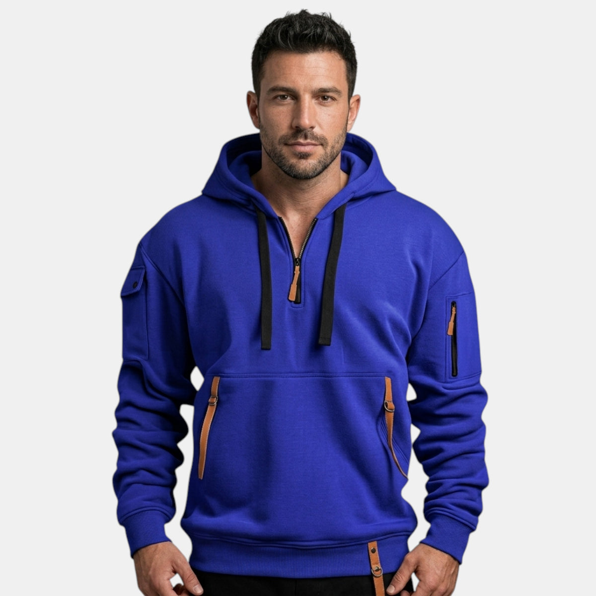 Sweat à capuche pour homme avec capuche réglable et poches zippées