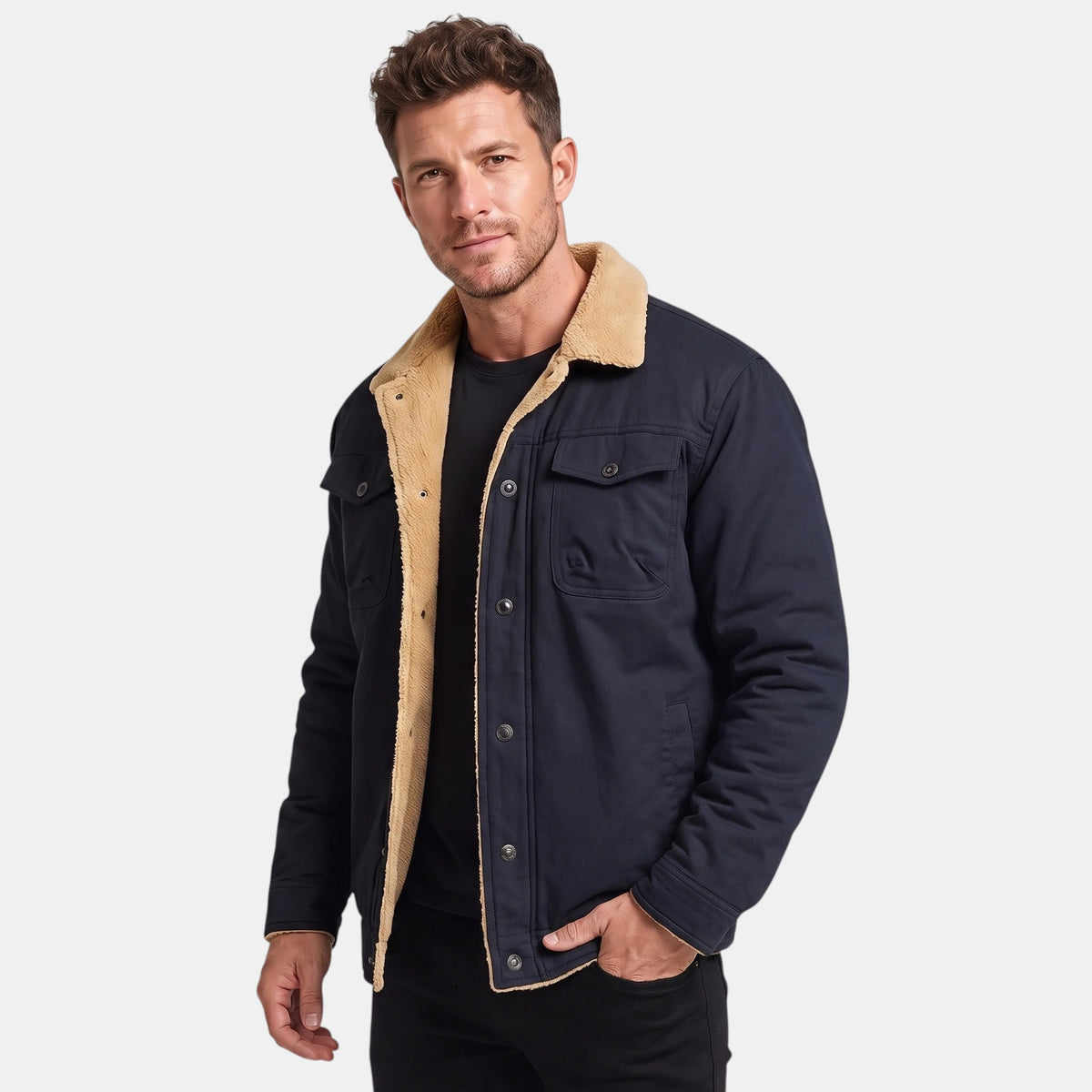 Veste pour homme à col rabattu, boutonnage sur le devant et poches poitrine