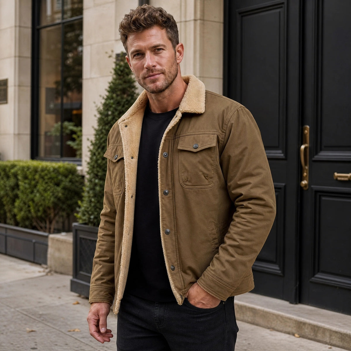 Veste pour homme à col rabattu, boutonnage sur le devant et poches poitrine