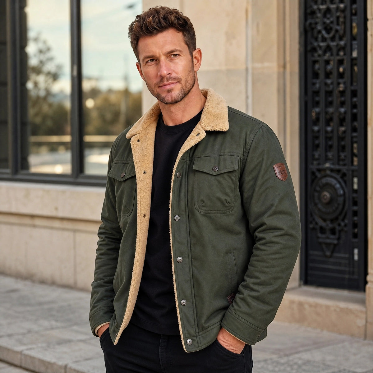 Veste pour homme à col rabattu, boutonnage sur le devant et poches poitrine