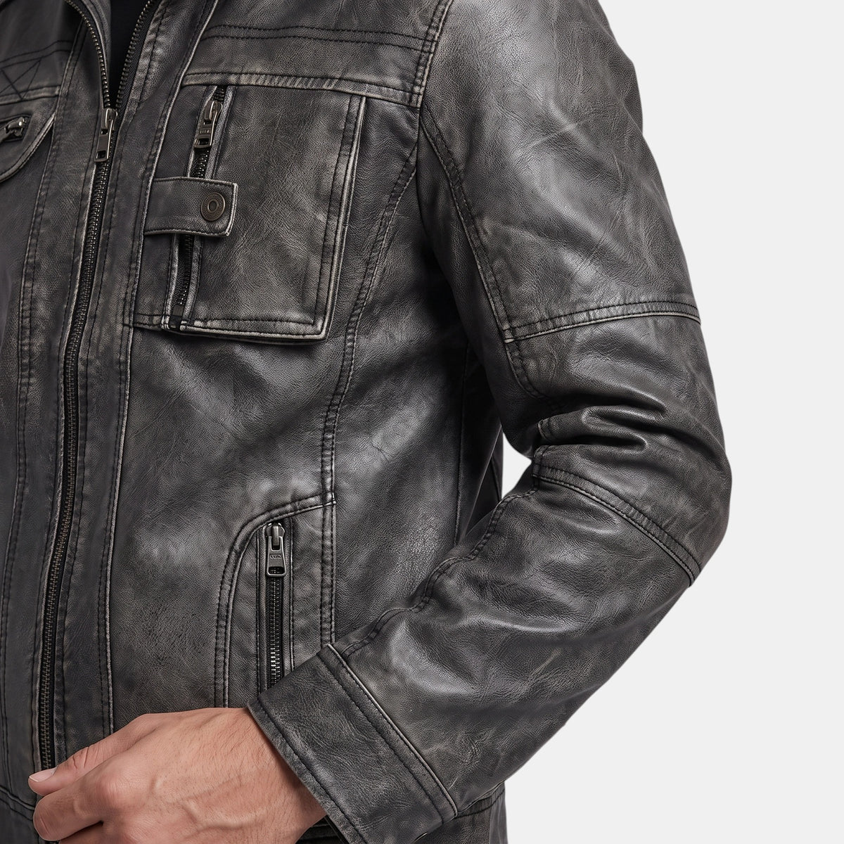 Veste pour homme à fermeture éclair sur le devant, col montant et poches poitrine