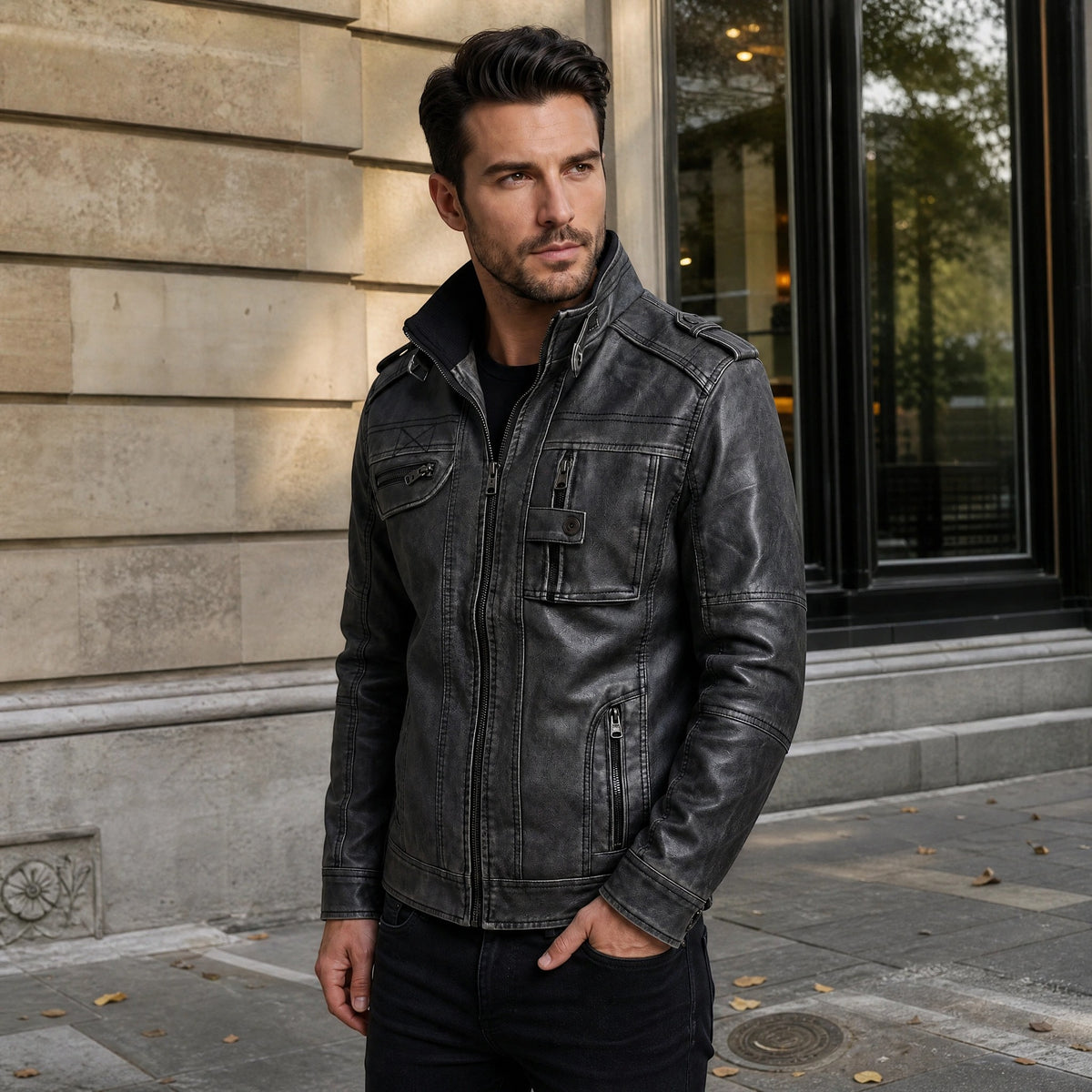 Veste pour homme à fermeture éclair sur le devant, col montant et poches poitrine