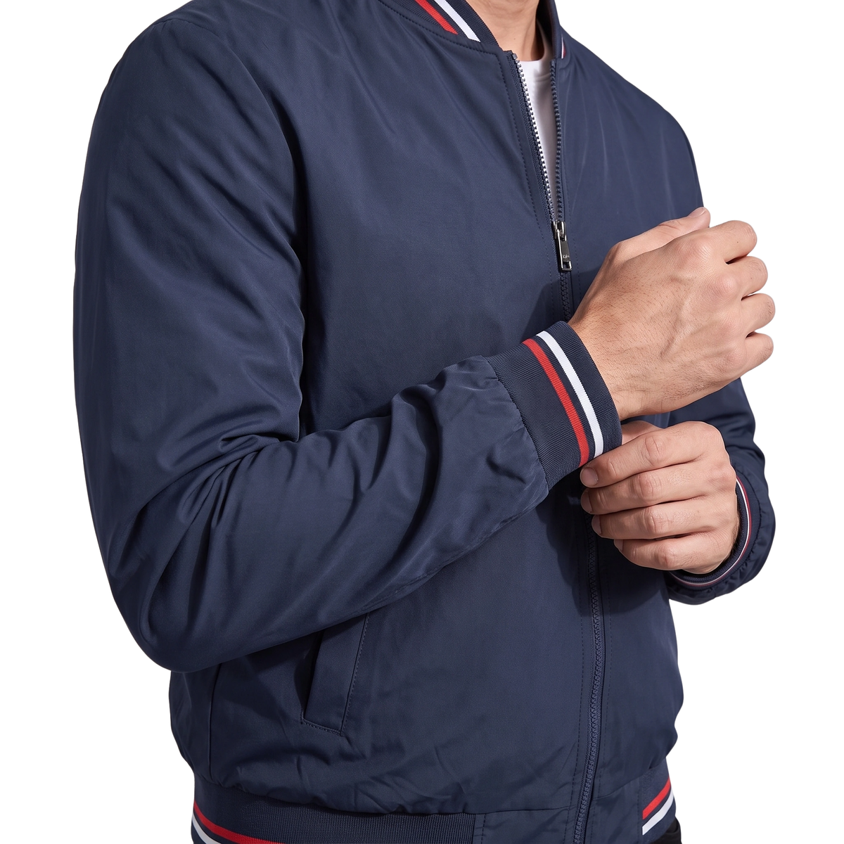 Men's Lightweight Bomber Jacket with Zip Front and Ribbed Trim