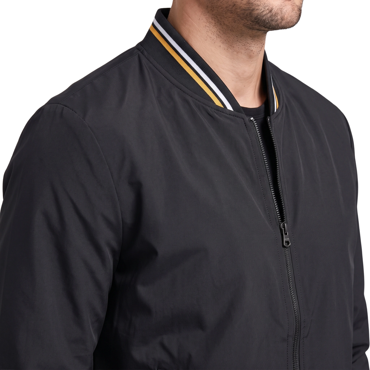Men's Lightweight Bomber Jacket with Zip Front and Ribbed Trim