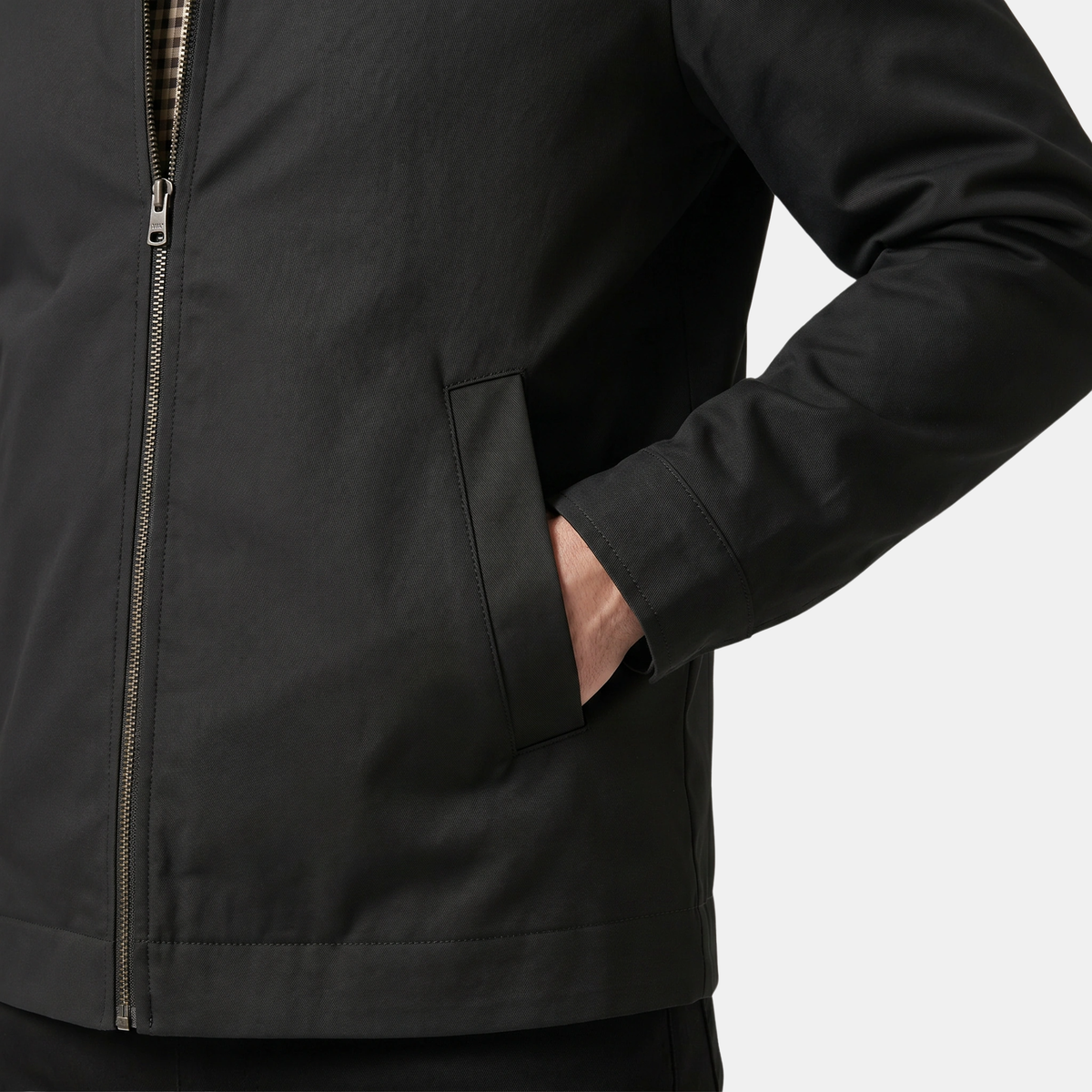 Veste homme doublée à fermeture éclair sur le devant, avec col montant et poches passepoilées