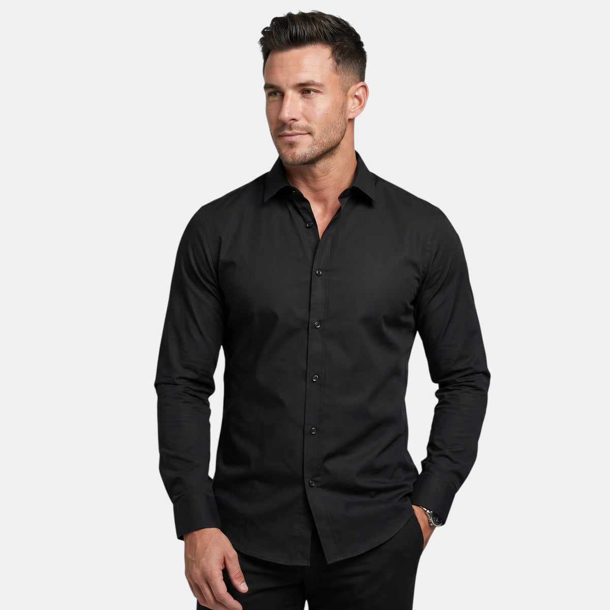 Chemise slim fit pour homme à manches longues et col pointu