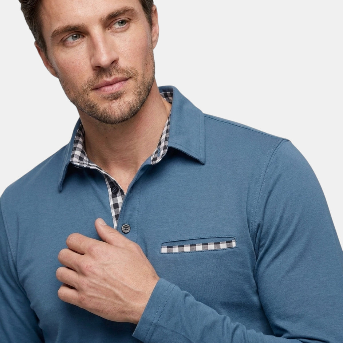 Polo à manches longues pour homme avec poche poitrine et patte de boutonnage