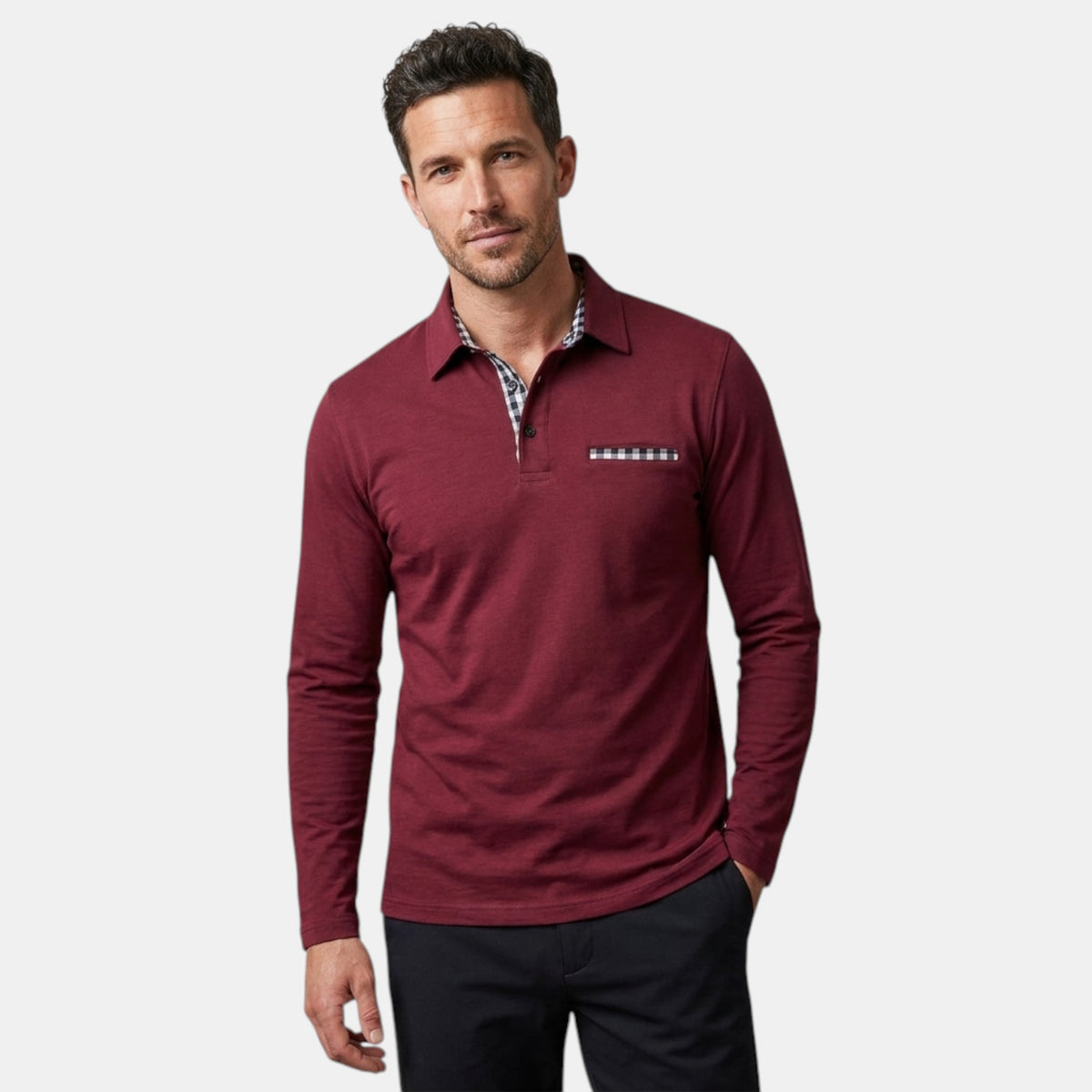 Polo à manches longues pour homme avec poche poitrine et patte de boutonnage