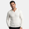 Men's Long Sleeve Polo Shirt with V Neck and Ribbed Design