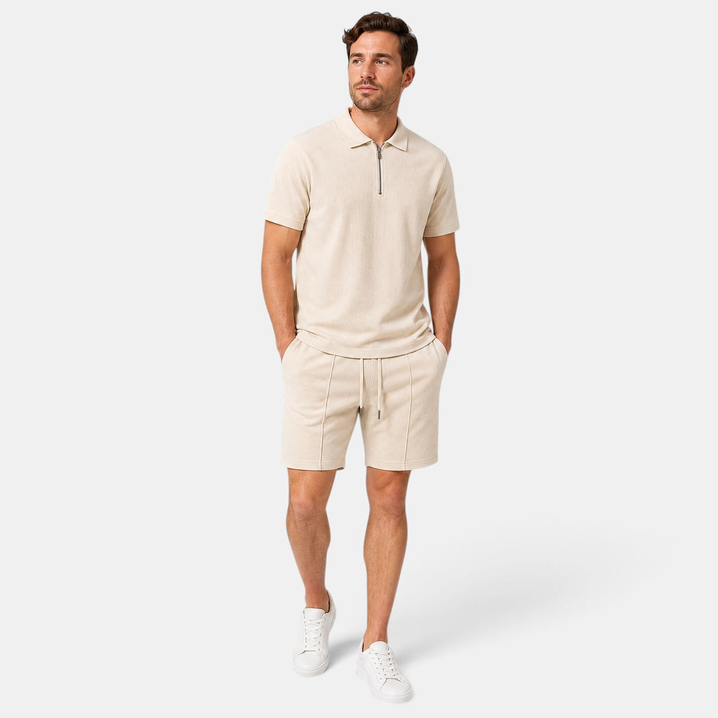 Men's Polo and Shorts Co-Ord Set with Zip Neck