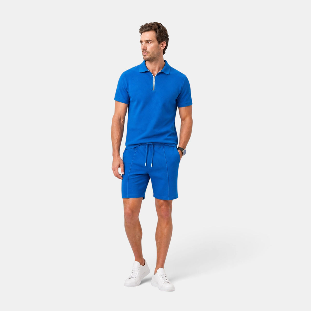 Men's Polo and Shorts Co-Ord Set with Zip Neck