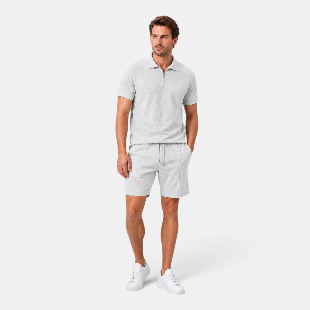 Men's Polo and Shorts Co-Ord Set with Zip Neck