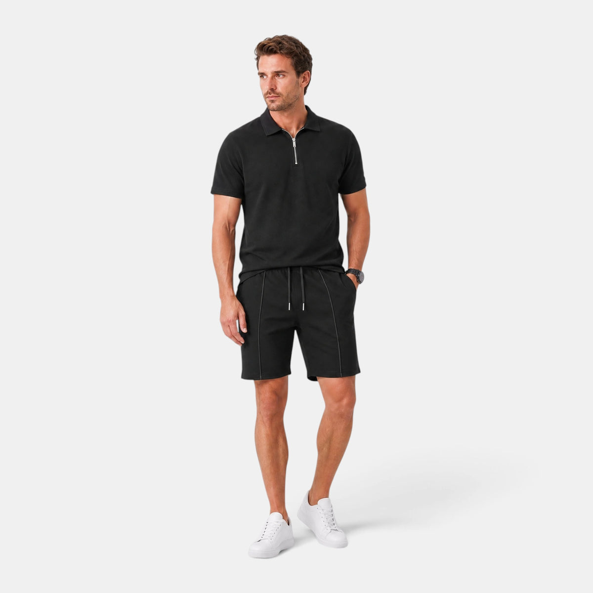 Men's Polo and Shorts Co-Ord Set with Zip Neck