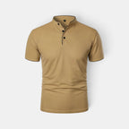 Men's  Polo Shirt with Collarless Design and Button Placket