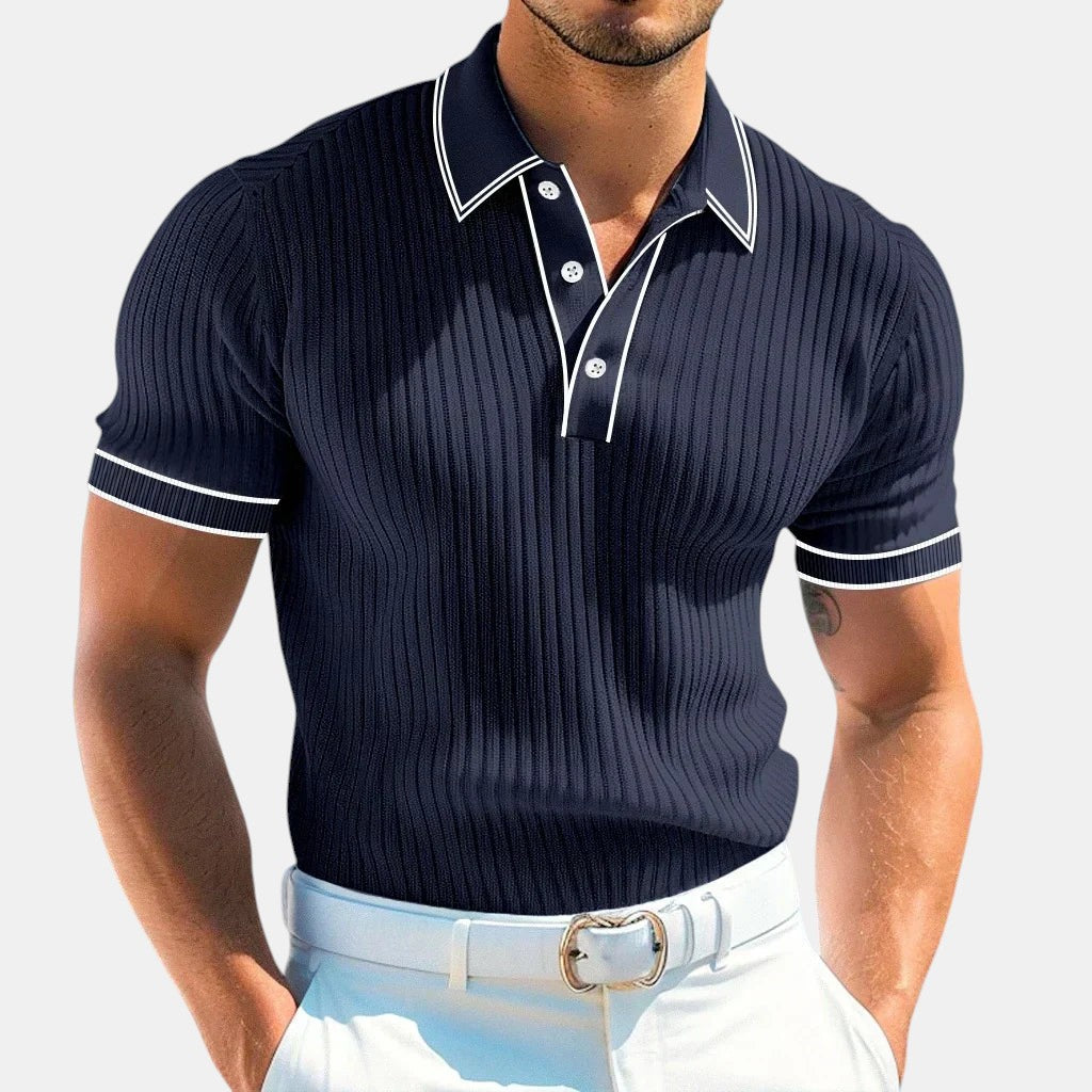 Men's Polo Shirt with Short Sleeves and Button Placket