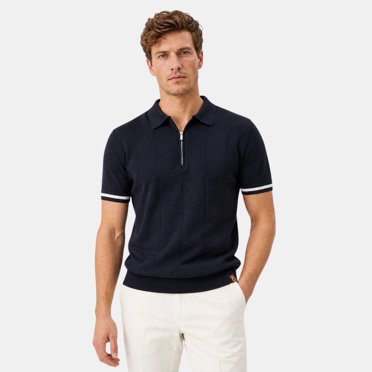 Polo homme à col classique avec fermeture éclair courte